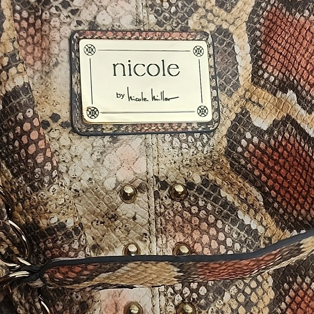 Nicole Miller Multicolor Gold Hardware Snake Print Shoulder Bag